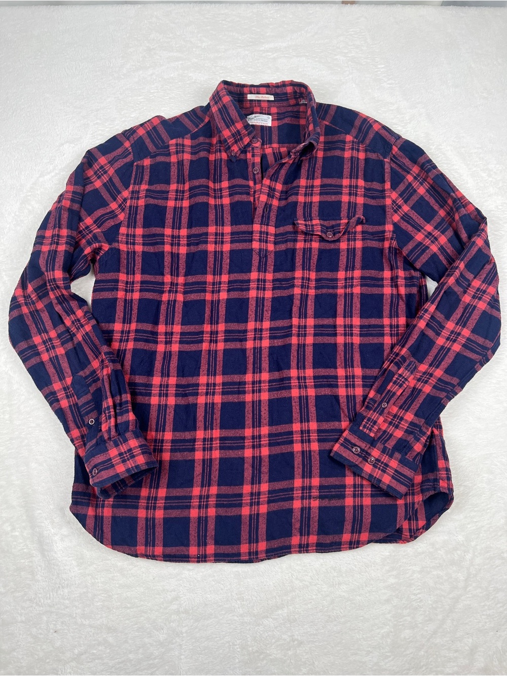 GANT Rugger The Pullover Plaid Flannel Shirt Red Blue XL Y2K